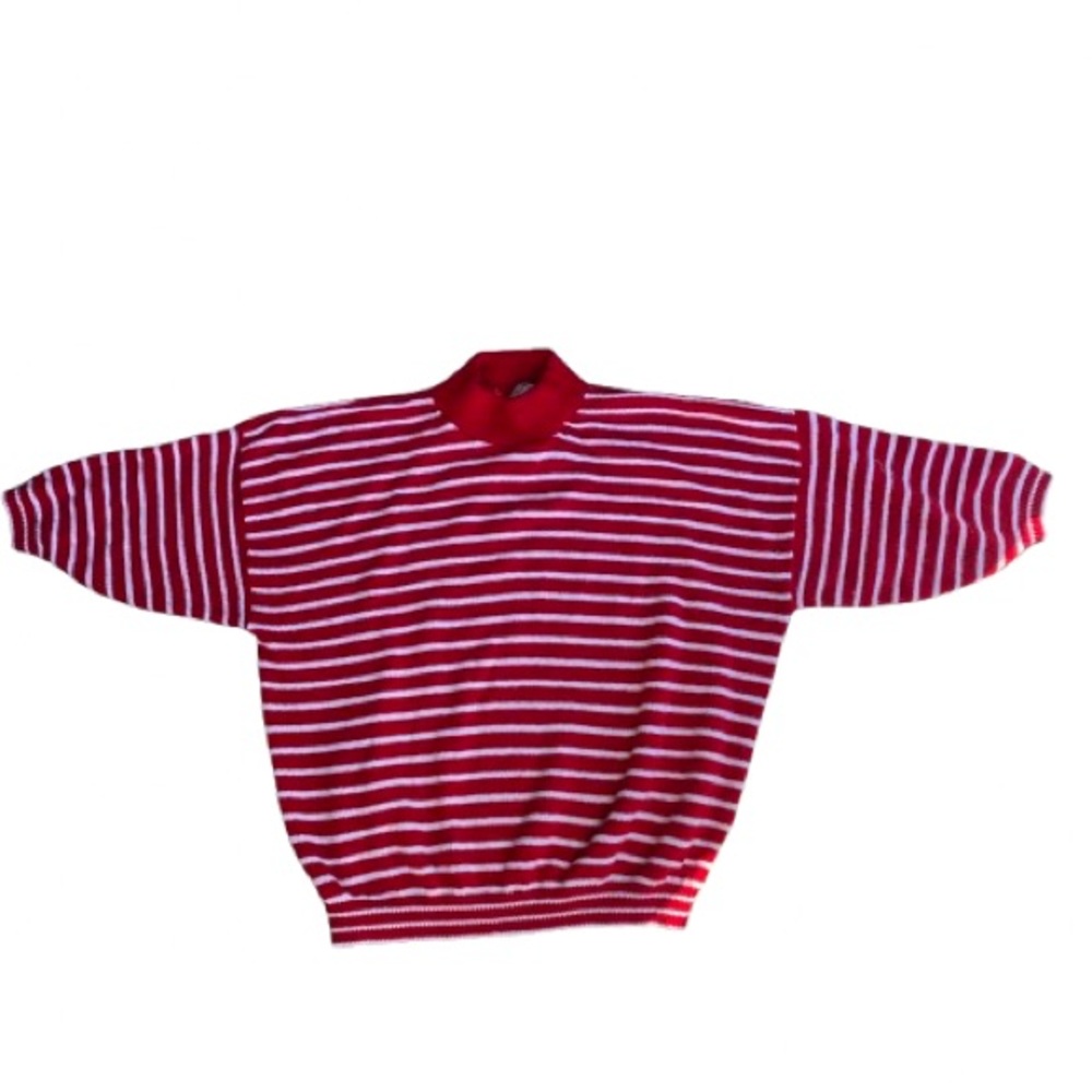 Adele Knitwear Vintage Mock Neck Pullover Sweater Red White Stripe Size 3 (S/M) - Picture 2 of 7